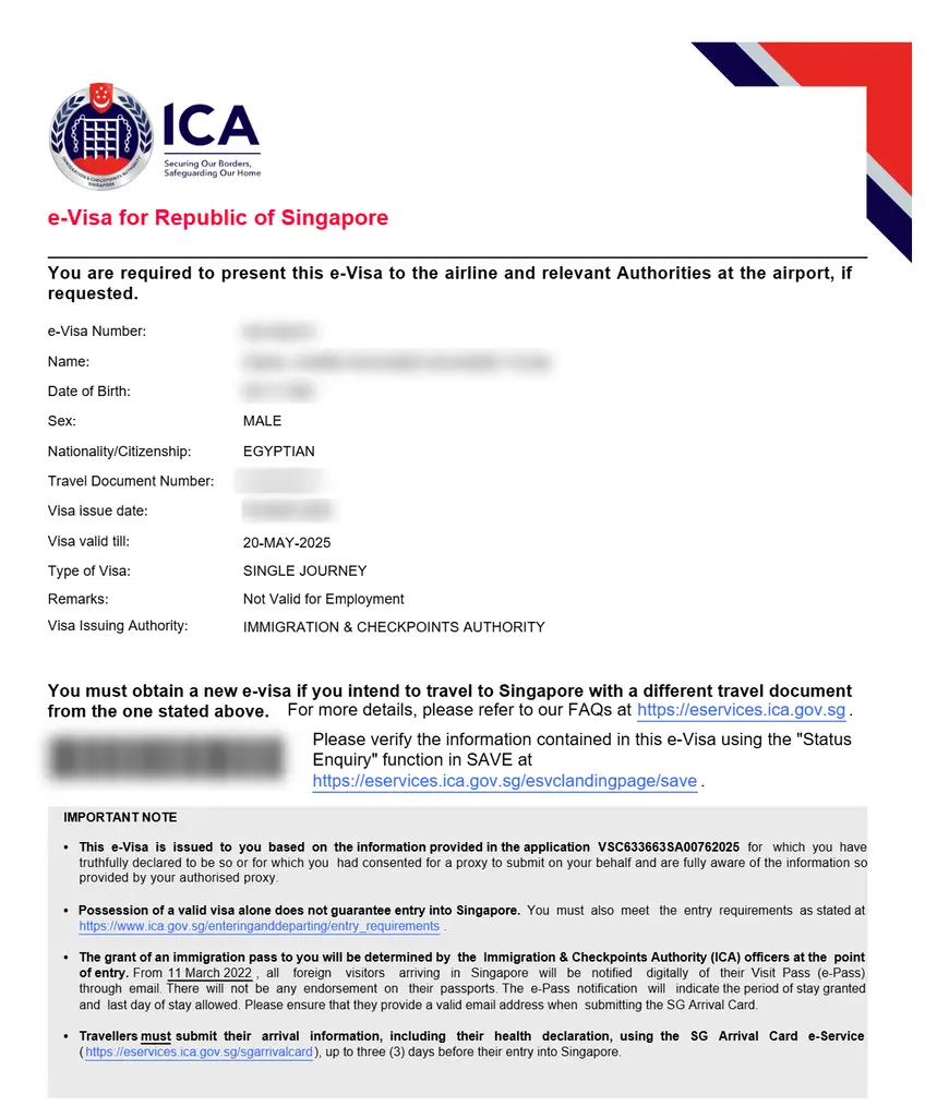 singapore-arrival-card eVisa sample document